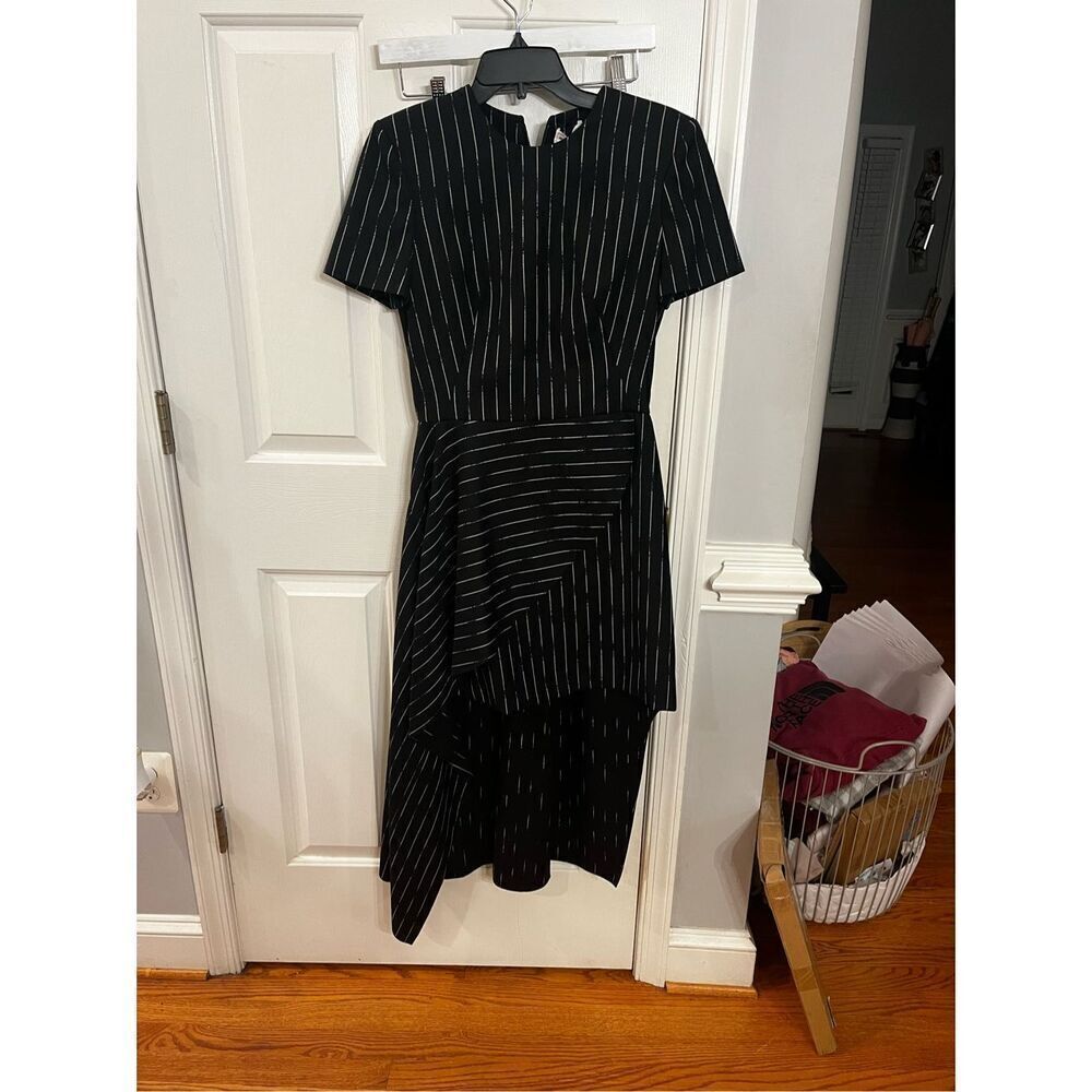 Alexander McQueen Broken Pinstripe Black & Ivory High Low Dress sz 42 or US 6 NW - Picture 6 of 11